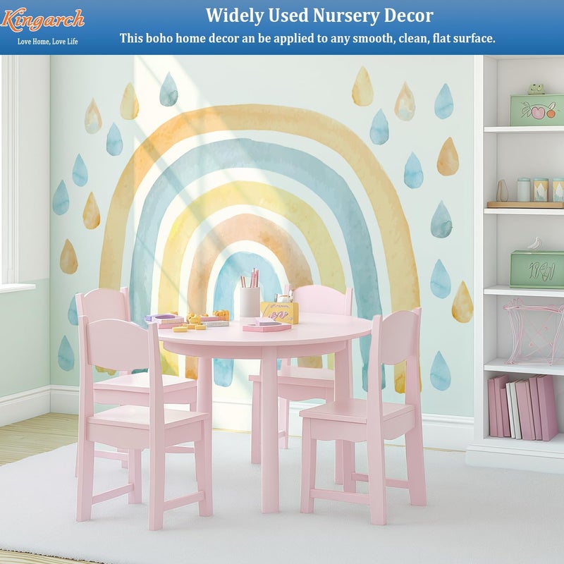 Kingarch Large Watercolor Rainbow Wall Decals, Raindrops Peel and Stick Fabric Nursery Wall Decor, Removable Home Room Wall Decor Murals Stickers for Kids Girls Toddler Bedroom Living Room Playroom - Image 3